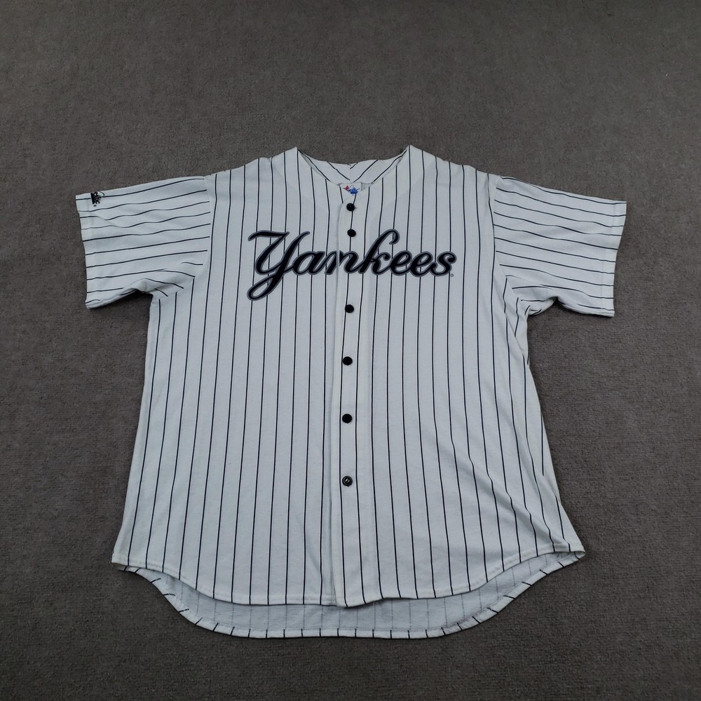 Vtg New York Yankees Jersey Mens 2XL White Pinstripe Majestic MLB Baseball